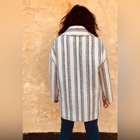 NWT Ba&Sh Fillie Alpaca Wool Grey White Pea Coat Blend Striped Size M - Picture 8 of 16